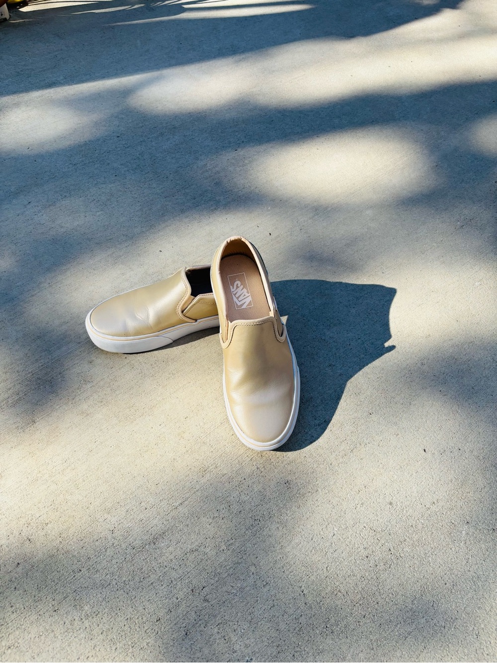 Vans Women’s Slip-On Loafers — Light Tan, or Metallic gold size 8.5